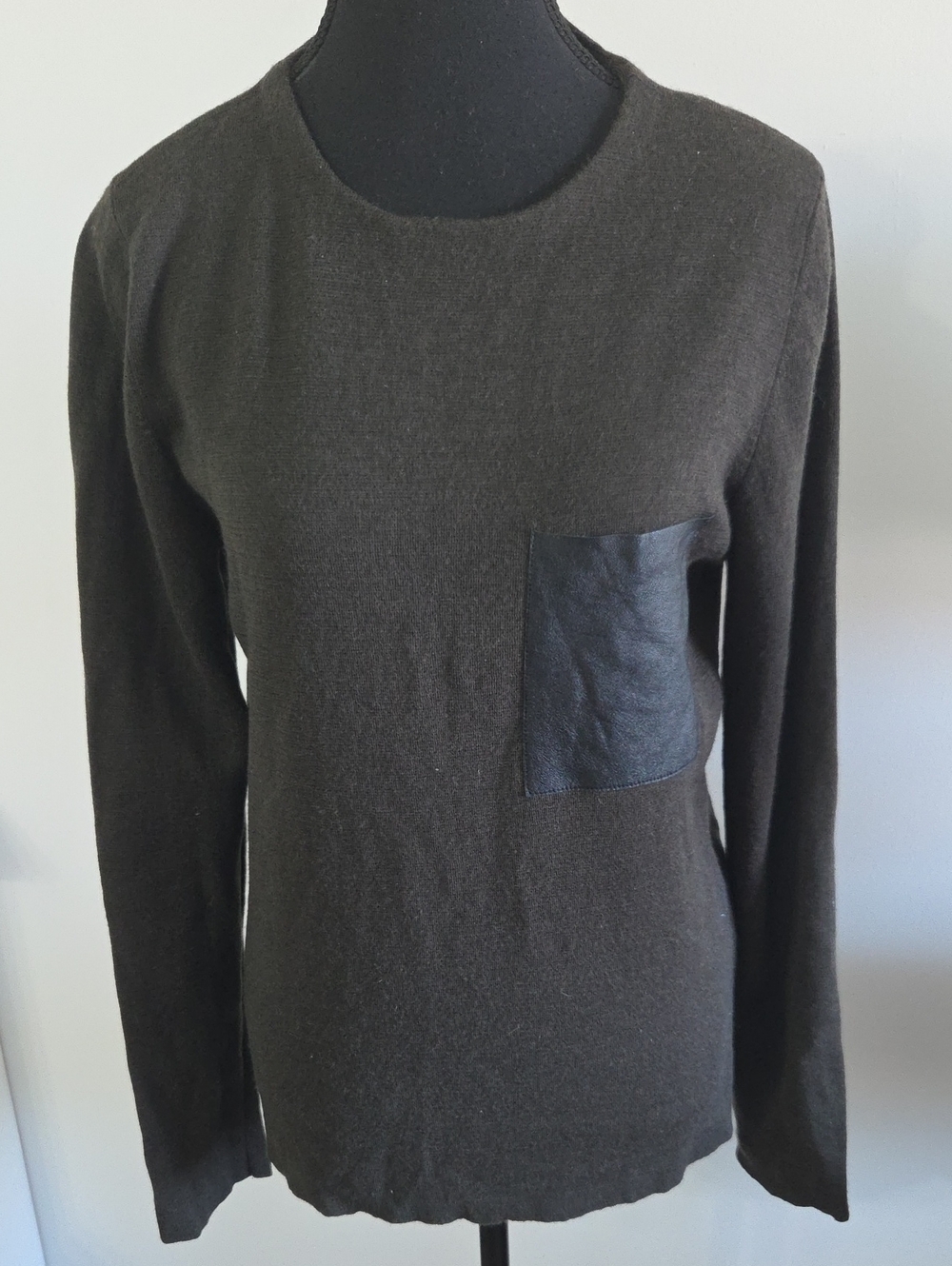Sandro merino wool sweater w/ lamb leather patch pocket. Sz M ( see Measurents)